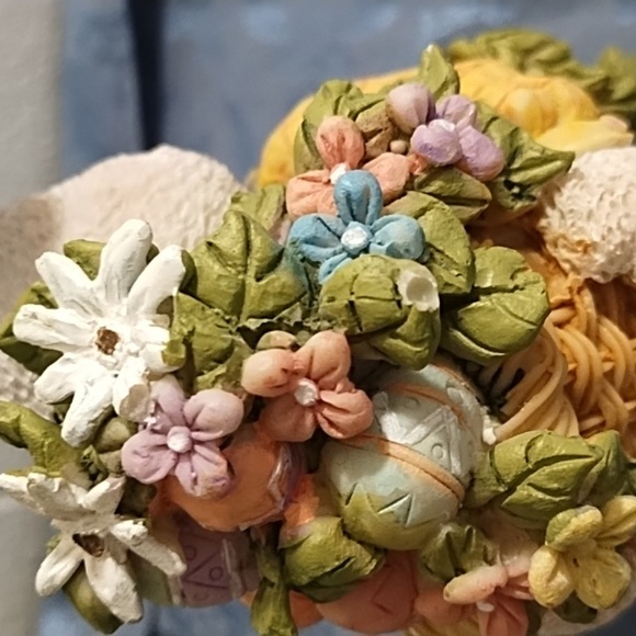 Charming Easter Scape Bunny Figurine & Blue Table Runner 70" L X 13" W - Picture 4 of 16